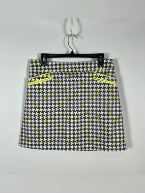 Cutter & Buck Black, White & Neon Yellow Houndstooth Golf Skort‎ Size 6